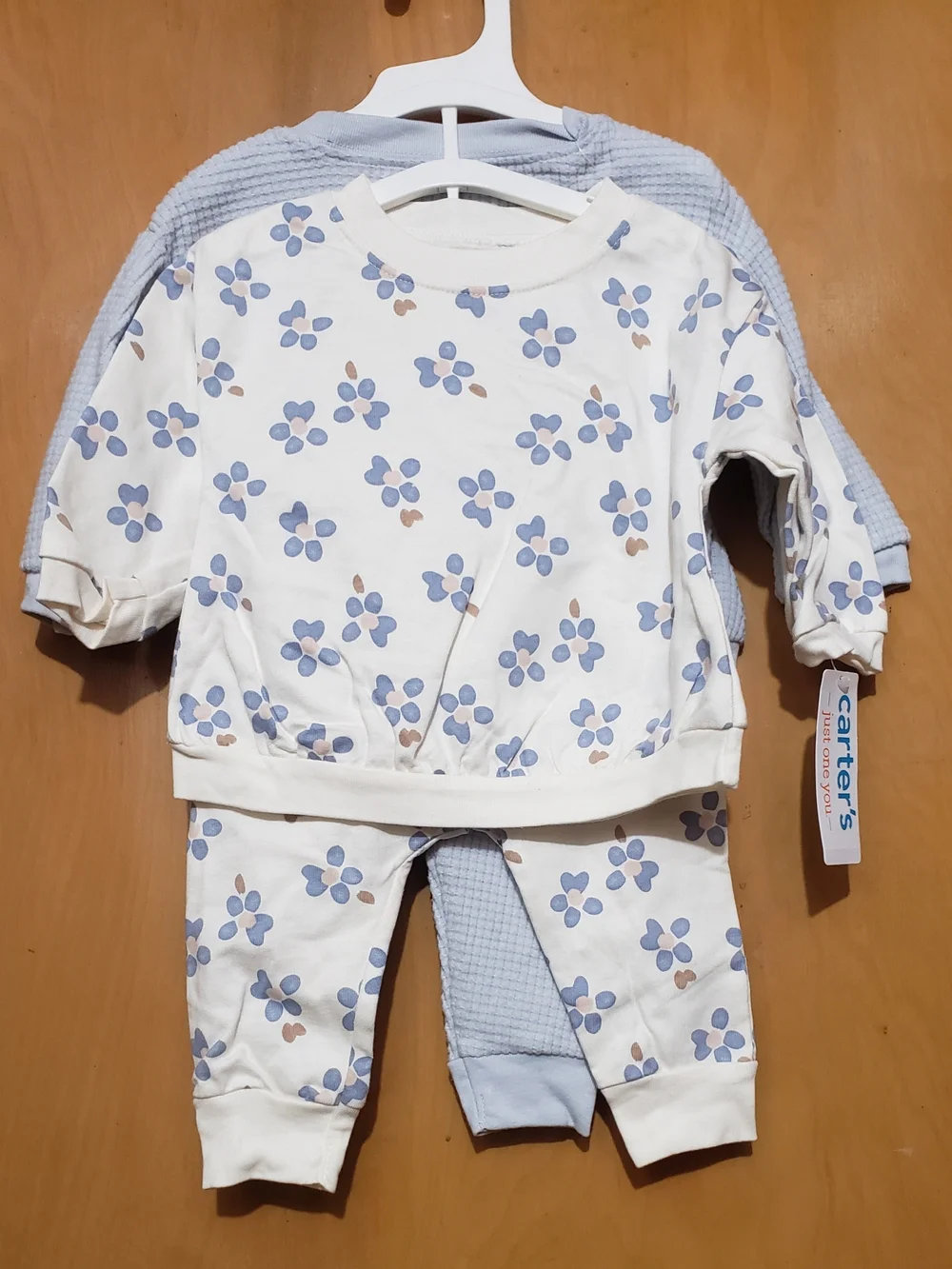 Carter's Light Blue Waffle & Cream Floral 2-Pack Sets